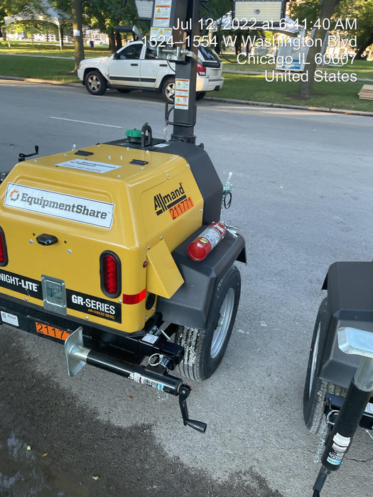 2022 Allmand NLV3GR (4) LED Light Fixture 350W, 23' Vertical Mast, 3kW Prime, Towable, Deep Sea L401, Leveling Jacks, Yanmar T4F 5.8hp