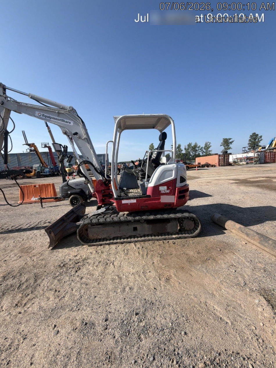 2019 Takeuchi TB260 Takeuchi TB260 Canopy w/Rubber Tracks, Auxiliary Hydraulics, Standard Blade, Manual QC, 12 / 18 / 24" Buckets, Hydraulic Thumb Installed