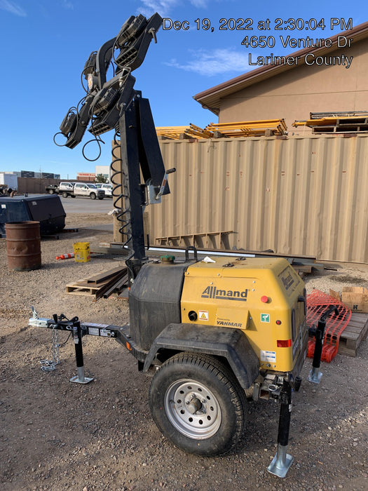 2022 Allmand NLV3GR (4) LED Light Fixture 350W, 23' Vertical Mast, 3kW Prime, Towable, ES Decals, T3