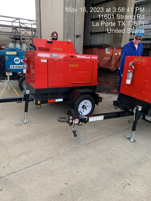 2022 Shindaiwa DGW400MDL Kubota D902 Engine, 23 HP, Dual Op Welder, Wire, Arc, Droop Stick, Tig, and CC Stick Functionality, Simulphase, 3 Phase and 1 Phase Gen Output, Single Axle NB Trlr, Slr Trckl Chrg 12V 12W, Fire Ext