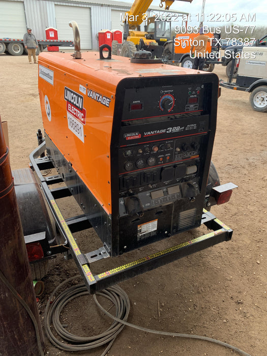 2021 Lincoln Electric Vantage 322 Vantage 322 Ready Pak 3 w/ Decals, ORANGE (includes trailer, cable rack, fender light kit) NO Telematics