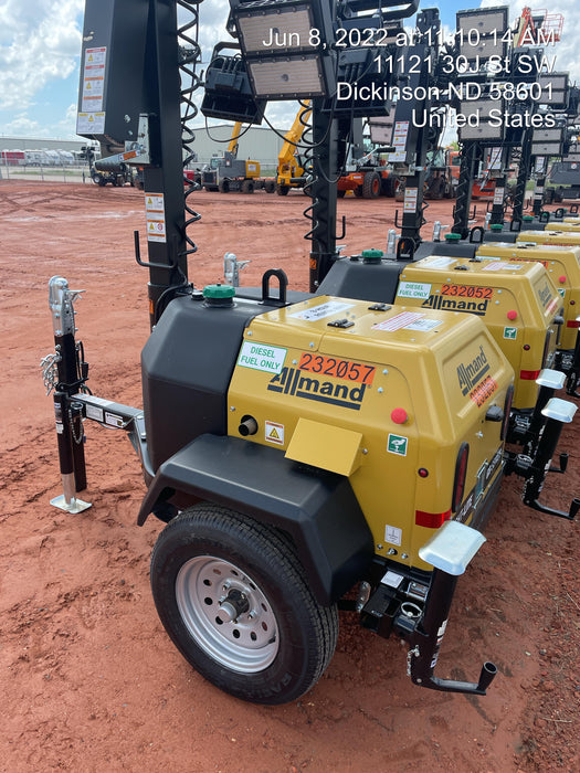 2022 Allmand NLV3GR (4) LED Light Fixture 350W, 23' Vertical Mast, 3kW Prime, Towable, Deep Sea L401, Leveling Jacks, Yanmar T4F 5.8hp