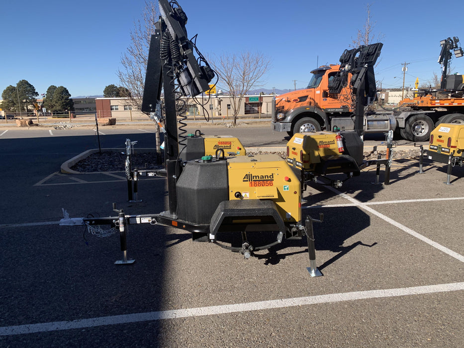 Allmand NLV3GR (4) LED Light Fixture 350W, 23' Vertical Mast, 3kW Prime, Towable, Deep Sea L401, Leveling Jacks, Yanmar T4F 5.8hp