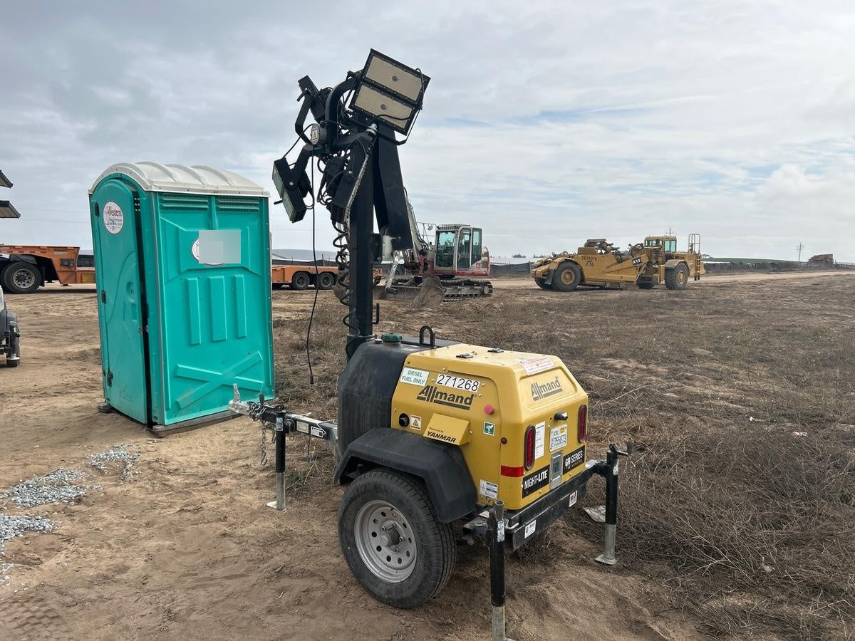 2022 Allmand NLV3GR (4) LED Light Fixture 350W, 23' Vertical Mast, 3kW Prime, Towable, ES Decals, T3