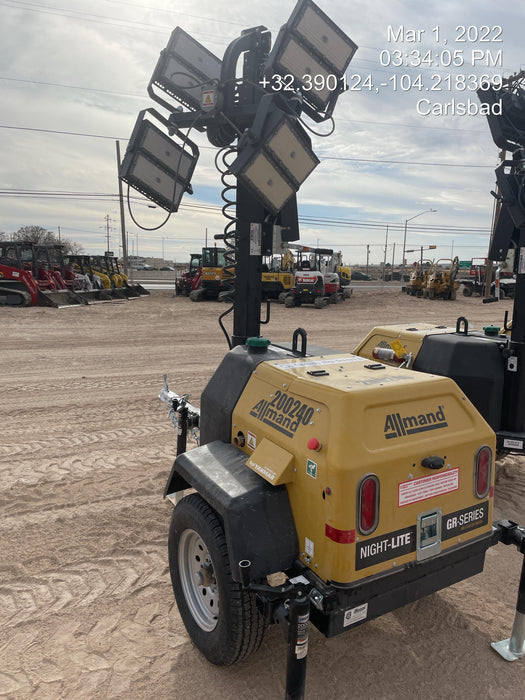 2022 Allmand NLV3GR (4) LED Light Fixture 350W, 23' Vertical Mast, 3kW Prime, Towable, Deep Sea L401, Leveling Jacks, Yanmar T4F 5.8hp