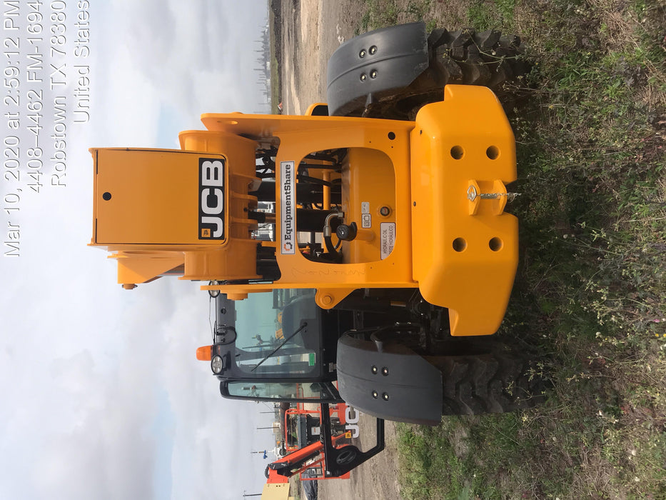 2020 JCB 510-56 Cab/Heat/Air, 74 HP, Solid Tires, STD Worklight, Beacon, Aux Hydraulics, Lifting Eye, Back up Alarm w/66" Carriage/60" Forks