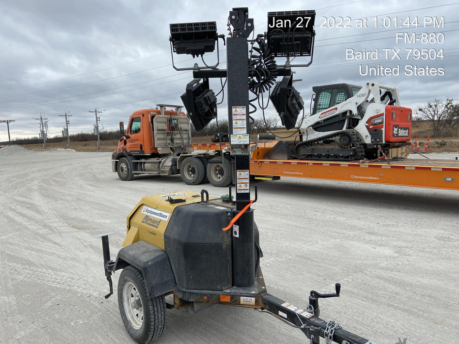 Allmand NLV3GR (4) LED Light Fixture 350W, 23' Vertical Mast, 3kW Prime, Towable, Deep Sea L401, Leveling Jacks, Yanmar T4F 5.8hp