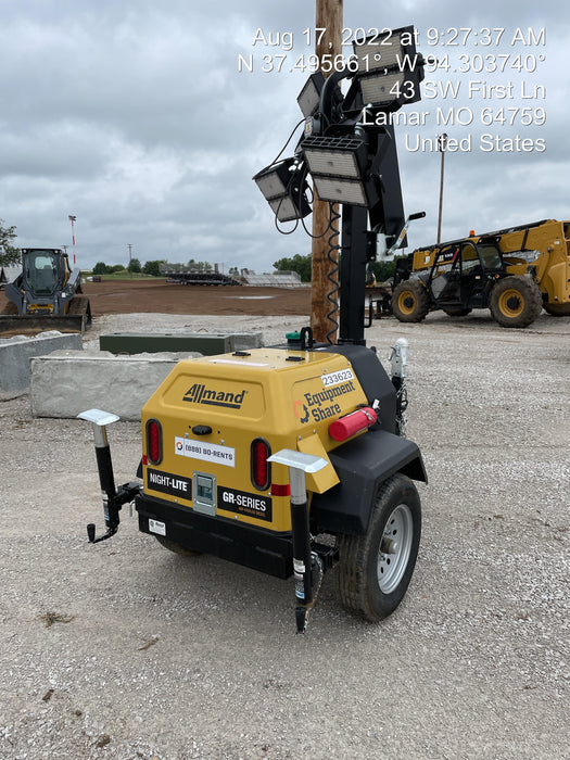 2022 Allmand NLV3GR (4) LED Light Fixture 350W, 23' Vertical Mast, 3kW Prime, Towable, Deep Sea L401, Leveling Jacks, Yanmar T4F 5.8hp