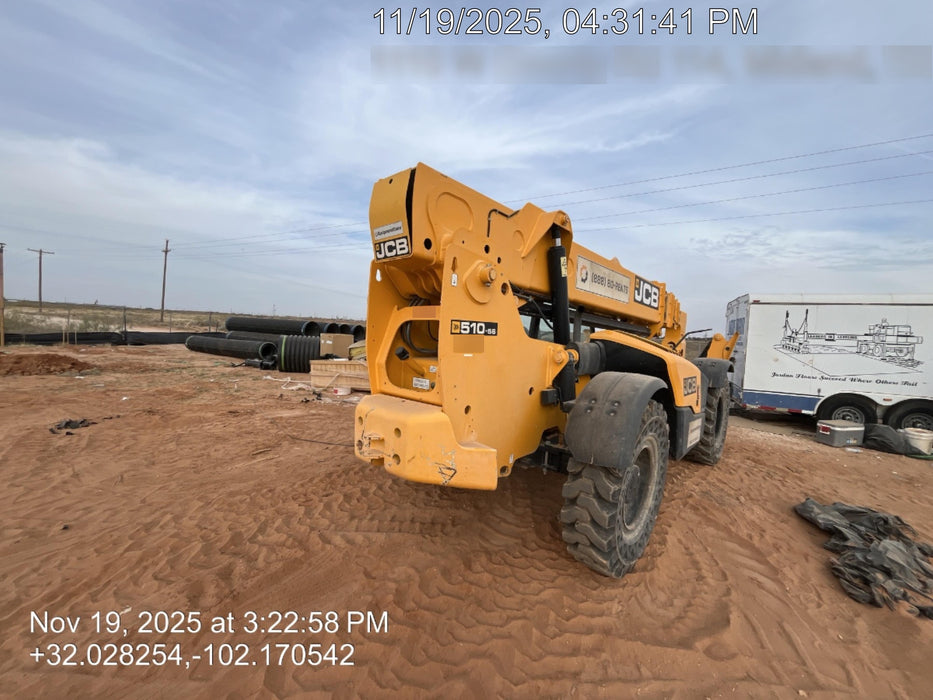 2019 JCB 510-56 JCB 510-56 74 HP w/Open ROPS, Beacon, Aux Hydraulics, Worklights, Solid Tires 60" Carriage/Forks