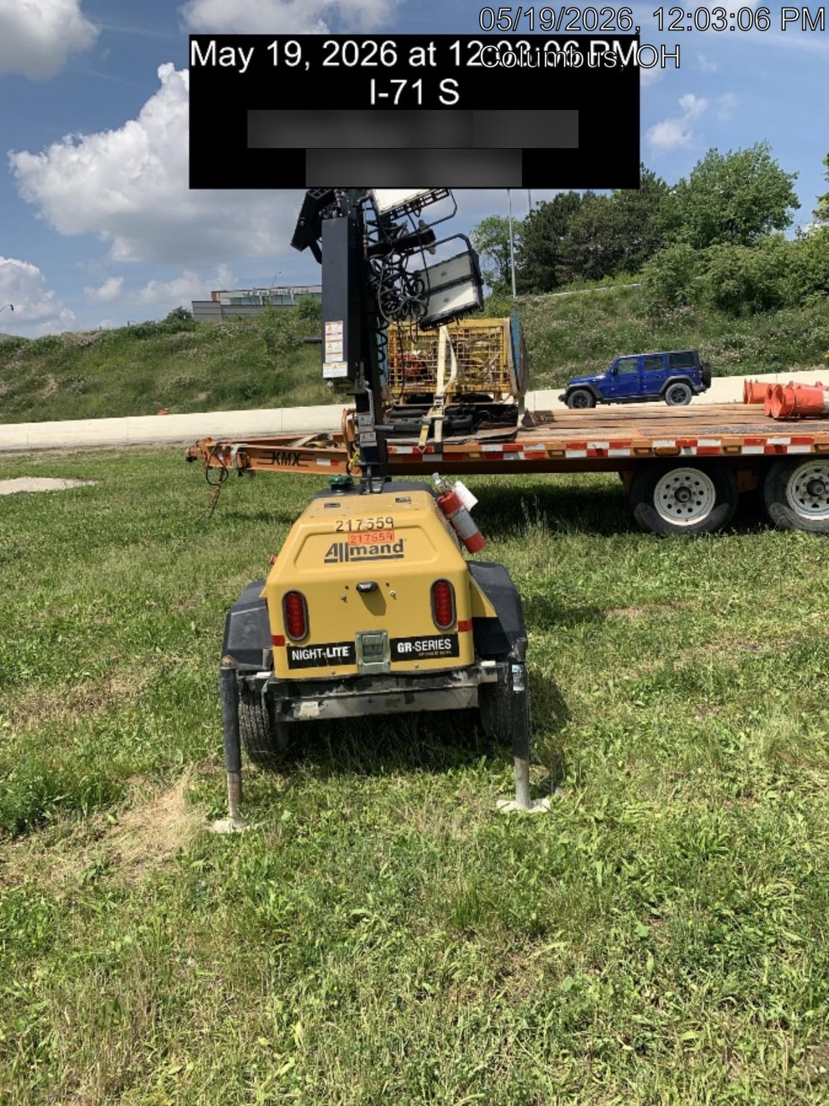2022 Allmand NLV3GR (4) LED Light Fixture 350W, 23' Vertical Mast, 3kW Prime, Towable, Deep Sea L401, Leveling Jacks, Yanmar T4F 5.8hp