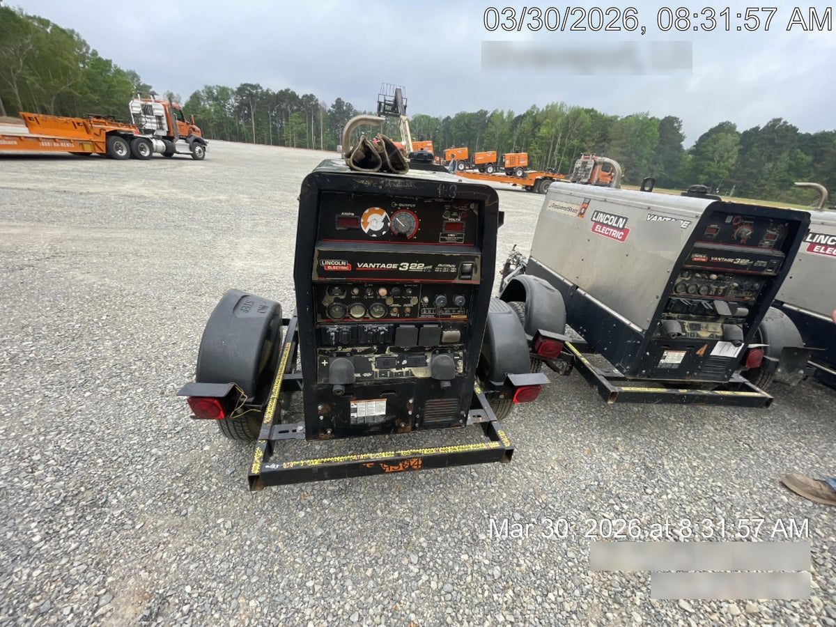 2019 Lincoln Electric Vantage 322 Welder Ready-Pak 3, Two wheel trailer, Fender and Light kit, Cable Rack