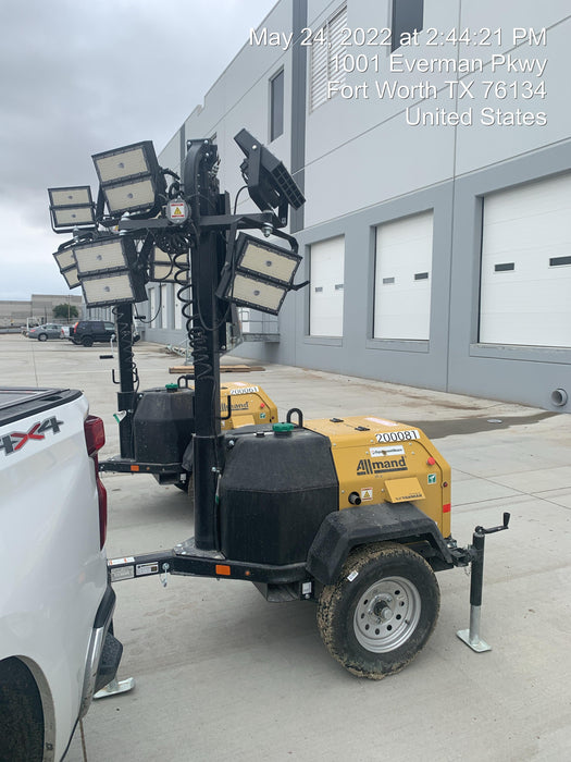 2022 Allmand NLV3GR (4) LED Light Fixture 350W, 23' Vertical Mast, 3kW Prime, Towable, Deep Sea L401, Leveling Jacks, Yanmar T4F 5.8hp