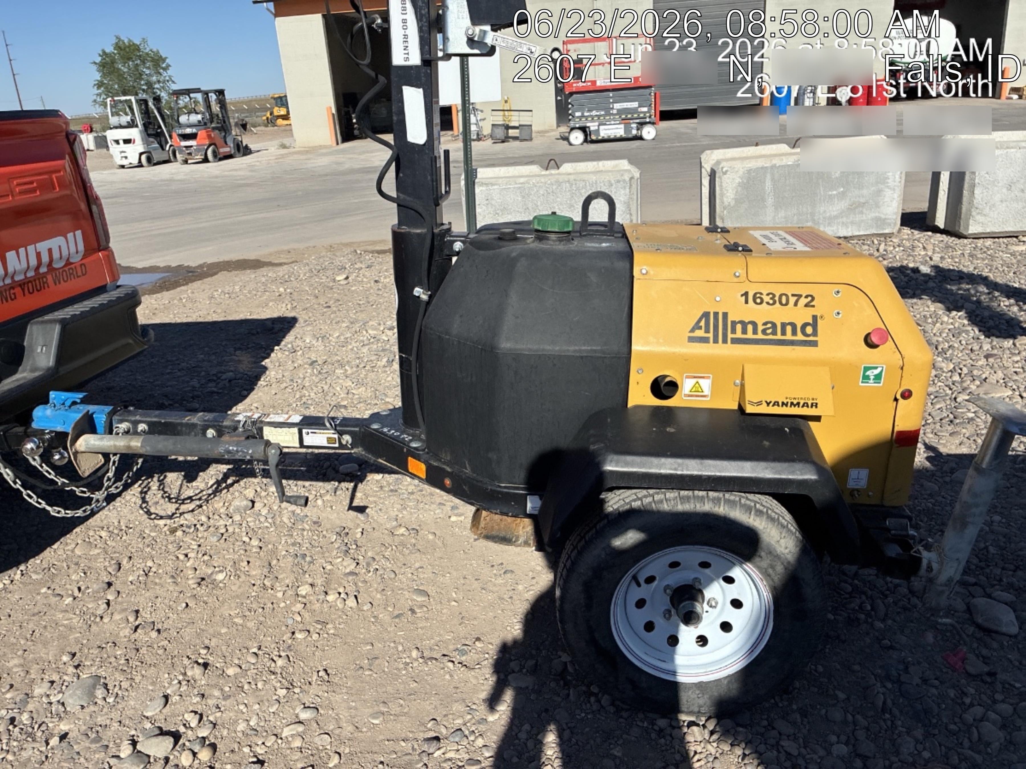 2021 Allmand NLV3GR (4) LED Light Fixture 350W, 23' Vertical Mast, 3kW Prime, Towable, Deep Sea L401, Leveling Jacks, Yanmar T4F 5.8hp