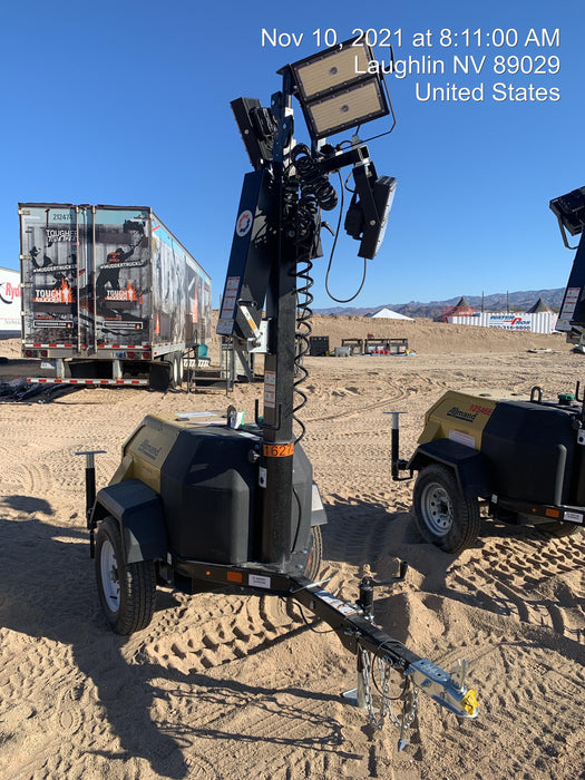 2021 Allmand NLV3GR (4) LED Light Fixture 350W, 23' Vertical Mast, 3kW Prime, Towable, Deep Sea L401, Leveling Jacks, Yanmar T4F 5.8hp