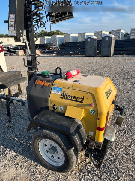 2022 Allmand NLV3GR (4) LED Light Fixture 350W, 23' Vertical Mast, 3kW Prime, Towable, Deep Sea L401, Leveling Jacks, Yanmar T4F 5.8hp
