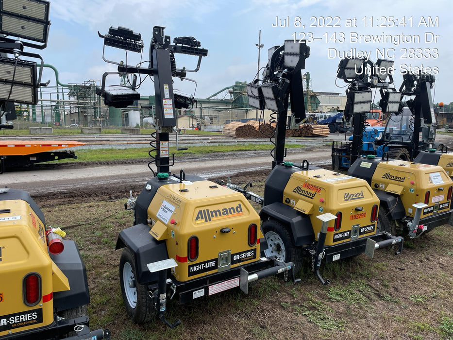 2021 Allmand NLV3GR (4) LED Light Fixture 350W, 23' Vertical Mast, 3kW Prime, Towable, Deep Sea L401, Leveling Jacks, Yanmar T4F 5.8hp