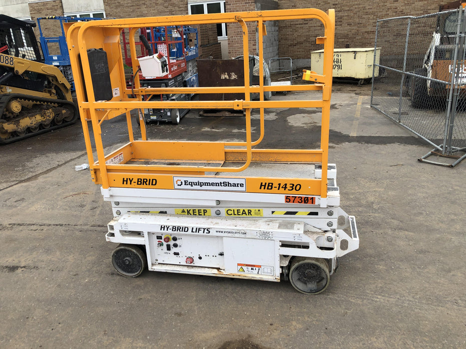 Custom Equipment HB-1430 Hy-Brid Scissor Lift
Platform capacity up to 670 lbs
Working height up to 20 ft
Weighs under 1,700 lbs
Non-marking wheels