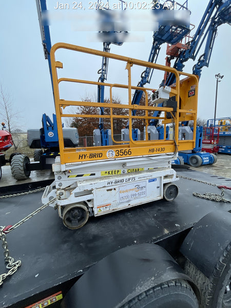 Custom Equipment HB-1430 Hy-Brid Scissor Lift
Platform capacity up to 670 lbs
Working height up to 20 ft
Weighs under 1,700 lbs
Non-marking wheels