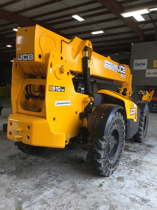 2019 JCB 510-56 Open ROPS, 74 HP, Solid Tires, Worklights, Beacon, Aux Hydraulics, Lifting Eye 72" Carriage/60" Forks