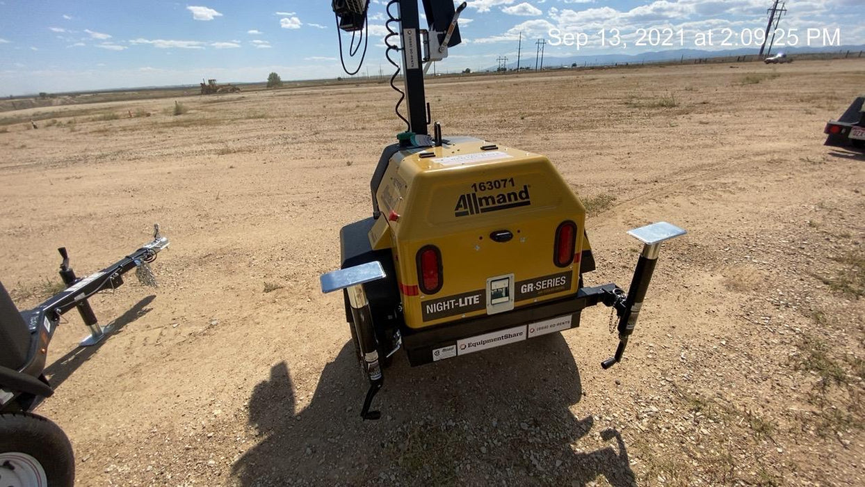 2021 Allmand NLV3GR (4) LED Light Fixture 350W, 23' Vertical Mast, 3kW Prime, Towable, Deep Sea L401, Leveling Jacks, Yanmar T4F 5.8hp