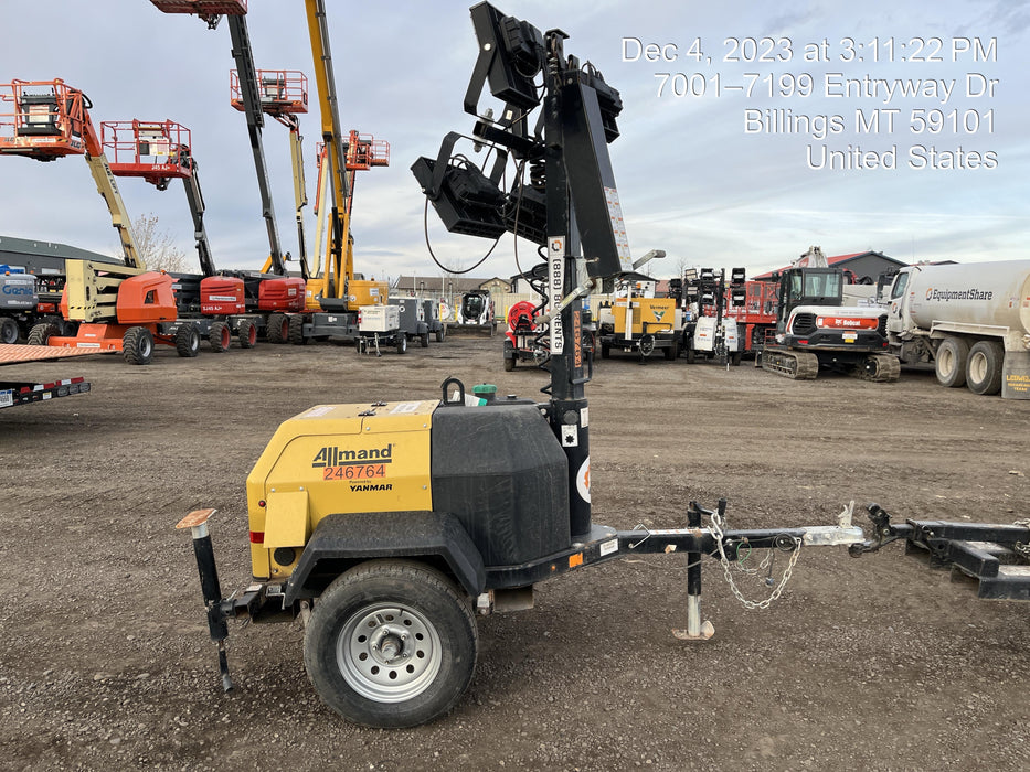 2022 Allmand NLV3GR (4) LED Light Fixture 350W, 23' Vertical Mast, 3kW Prime, Towable, ES Decals, T3