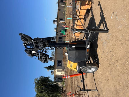 2022 Allmand NLV3GR (4) LED Light Fixture 350W, 23' Vertical Mast, 3kW Prime, Towable, Deep Sea L401, Leveling Jacks, Yanmar T4F 5.8hp