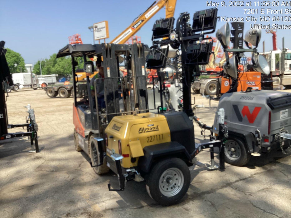 2022 Allmand NLV3GR (4) LED Light Fixture 350W, 23' Vertical Mast, 3kW Prime, Towable, Deep Sea L401, Leveling Jacks, Yanmar T4F 5.8hp