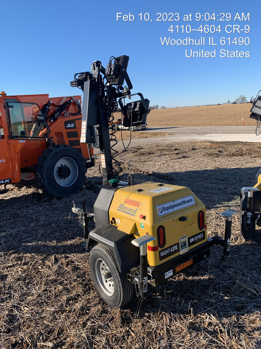 2022 Allmand NLV3GR (4) LED Light Fixture 350W, 23' Vertical Mast, 3kW Prime, Towable, Deep Sea L401, Leveling Jacks, Yanmar T4F 5.8hp