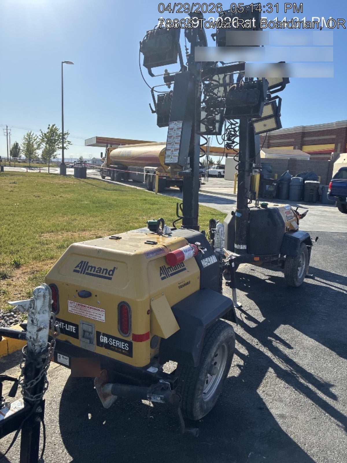 2022 Allmand NLV3GR (4) LED Light Fixture 350W, 23' Vertical Mast, 3kW Prime, Towable, ES Decals, T3