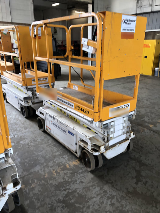 Custom Equipment HB-1430 Hy-Brid Scissor Lift
Platform capacity up to 670 lbs
Working height up to 20 ft
Weighs under 1,700 lbs
Non-marking wheels