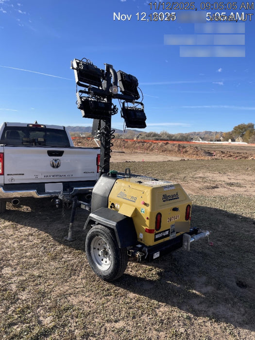 2022 Allmand NLV3GR (4) LED Light Fixture 350W, 23' Vertical Mast, 3kW Prime, Towable, Deep Sea L401, Leveling Jacks, Yanmar T4F 5.8hp