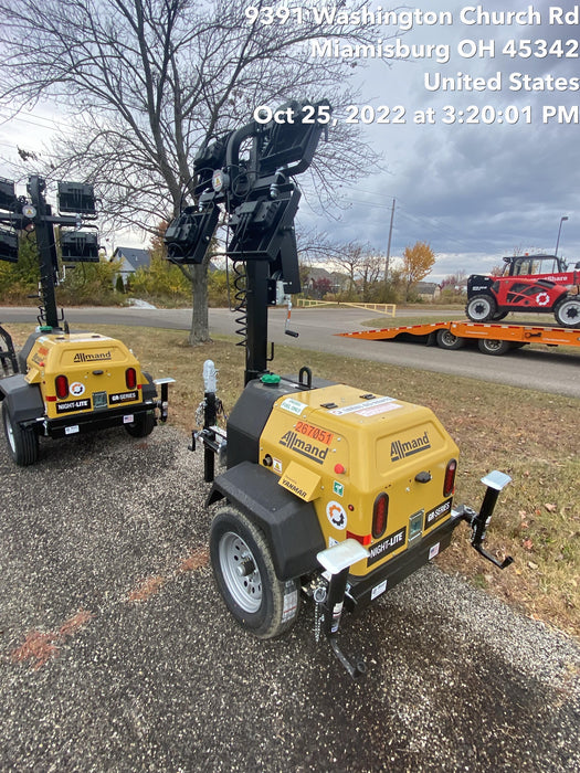 2022 Allmand NLV3GR (4) LED Light Fixture 350W, 23' Vertical Mast, 3kW Prime, Towable, ES Decals, T3