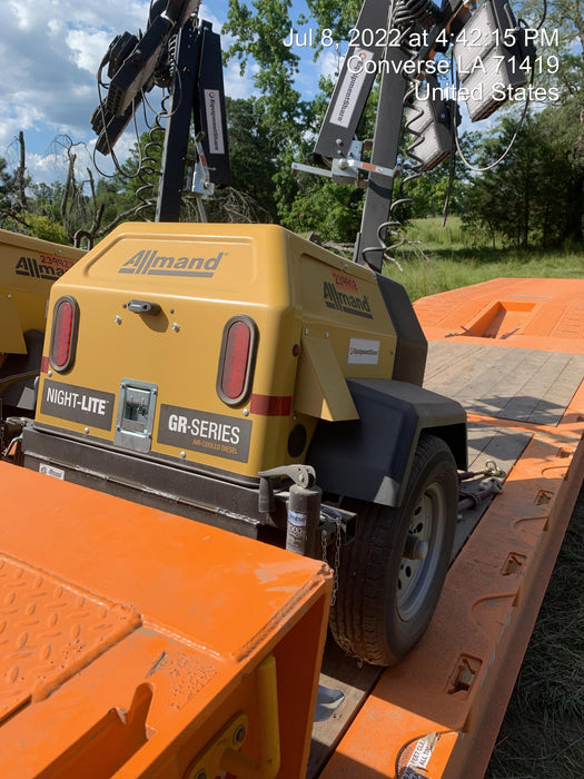 2022 Allmand NLV3GR (4) LED Light Fixture 350W, 23' Vertical Mast, 3kW Prime, Towable, Deep Sea L401, Leveling Jacks, Yanmar T4F 5.8hp