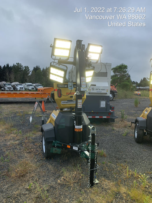 2021 Allmand NLV3GR (4) LED Light Fixture 350W, 23' Vertical Mast, 3kW Prime, Towable, Deep Sea L401, Leveling Jacks, Yanmar T4F 5.8hp