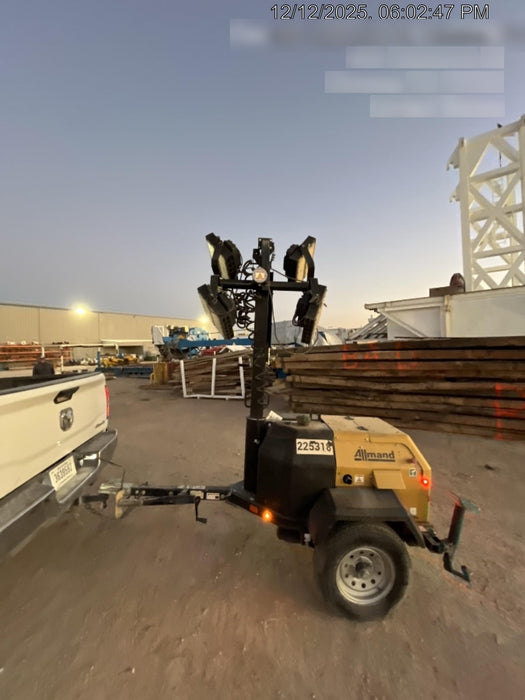 2022 Allmand NLV3GR (4) LED Light Fixture 350W, 23' Vertical Mast, 3kW Prime, Towable, Deep Sea L401, Leveling Jacks, Yanmar T4F 5.8hp