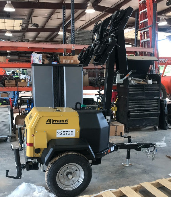 2022 Allmand NLV3GR (4) LED Light Fixture 350W, 23' Vertical Mast, 3kW Prime, Towable, Deep Sea L401, Leveling Jacks, Yanmar T4F 5.8hp