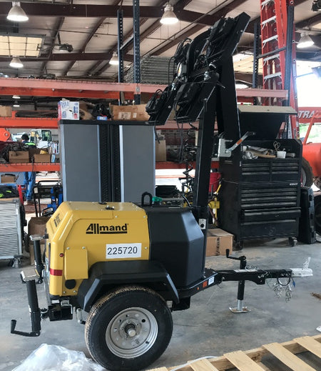 2022 Allmand NLV3GR (4) LED Light Fixture 350W, 23' Vertical Mast, 3kW Prime, Towable, Deep Sea L401, Leveling Jacks, Yanmar T4F 5.8hp