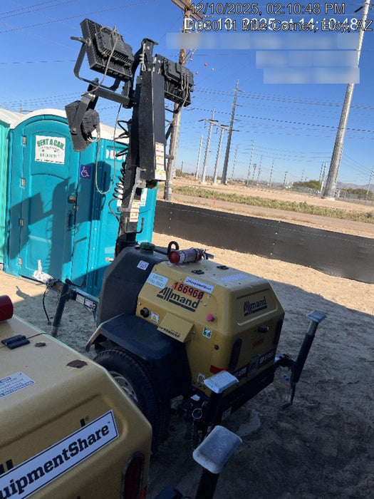 Allmand NLV3GR (4) LED Light Fixture 350W, 23' Vertical Mast, 3kW Prime, Towable, Deep Sea L401, Leveling Jacks, Yanmar T4F 5.8hp