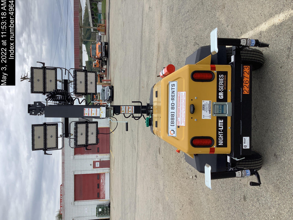 2022 Allmand NLV3GR (4) LED Light Fixture 350W, 23' Vertical Mast, 3kW Prime, Towable, Deep Sea L401, Leveling Jacks, Yanmar T4F 5.8hp