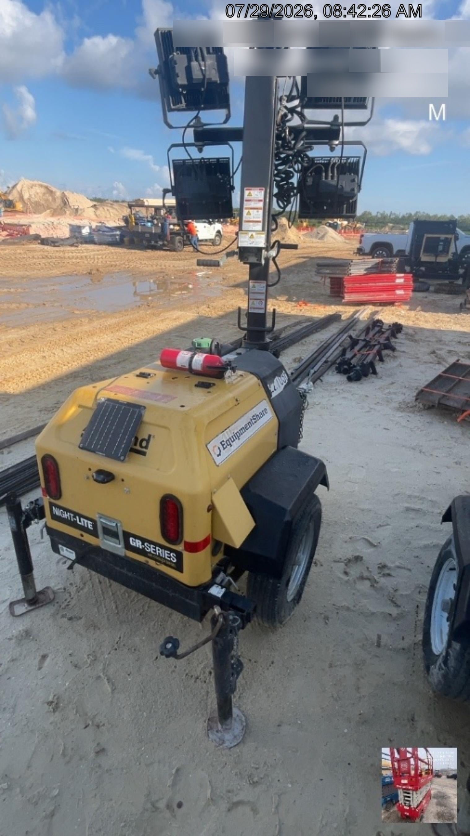 2022 Allmand NLV3GR (4) LED Light Fixture 350W, 23' Vertical Mast, 3kW Prime, Towable, Deep Sea L401, Leveling Jacks, Yanmar T4F 5.8hp