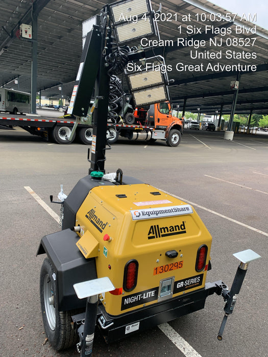 2021 Allmand NLV3GR (4) LED Light Fixture 350W, 23' Vertical Mast, 3kW Prime, Towable, Deep Sea L401, Leveling Jacks, Yanmar T4F 5.8hp