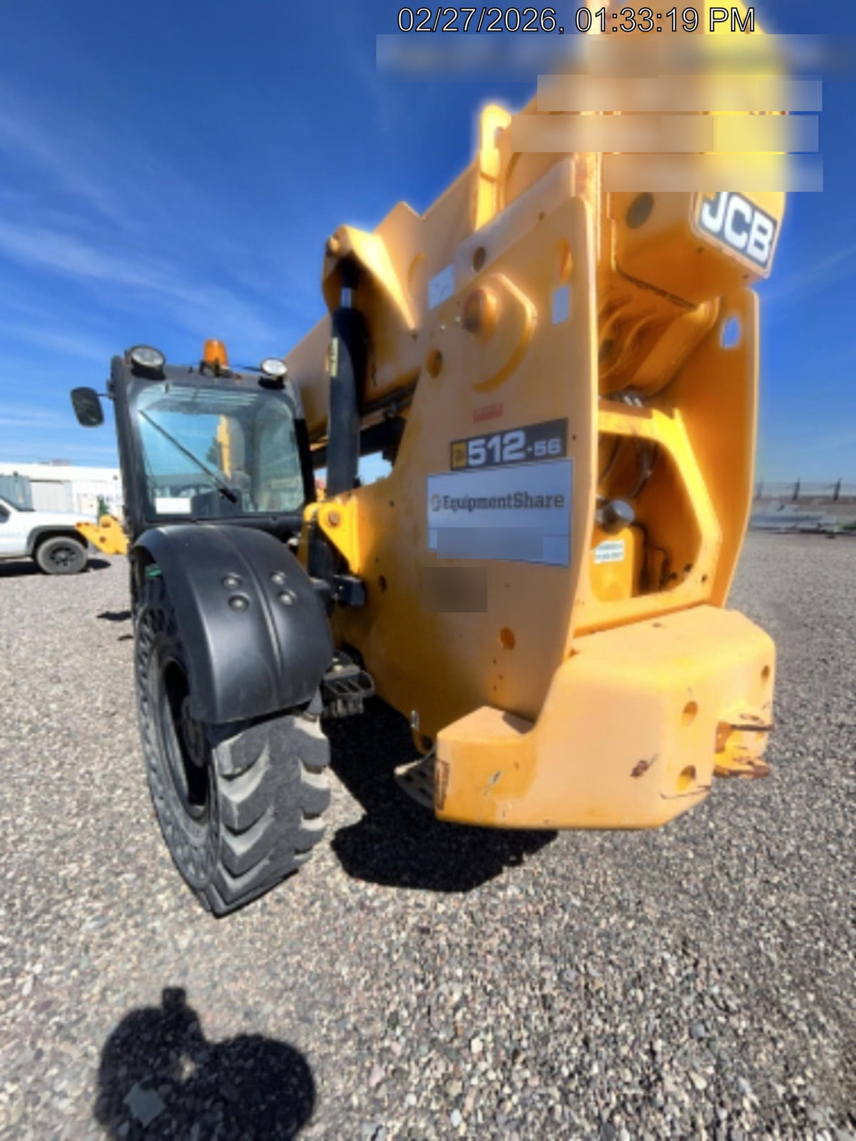 2019 JCB 512-56 74 HP w/CAB/HVAC, Beacon, Aux Hydraulics, Worklights, Solid Tires w/60" Carriage/Forks