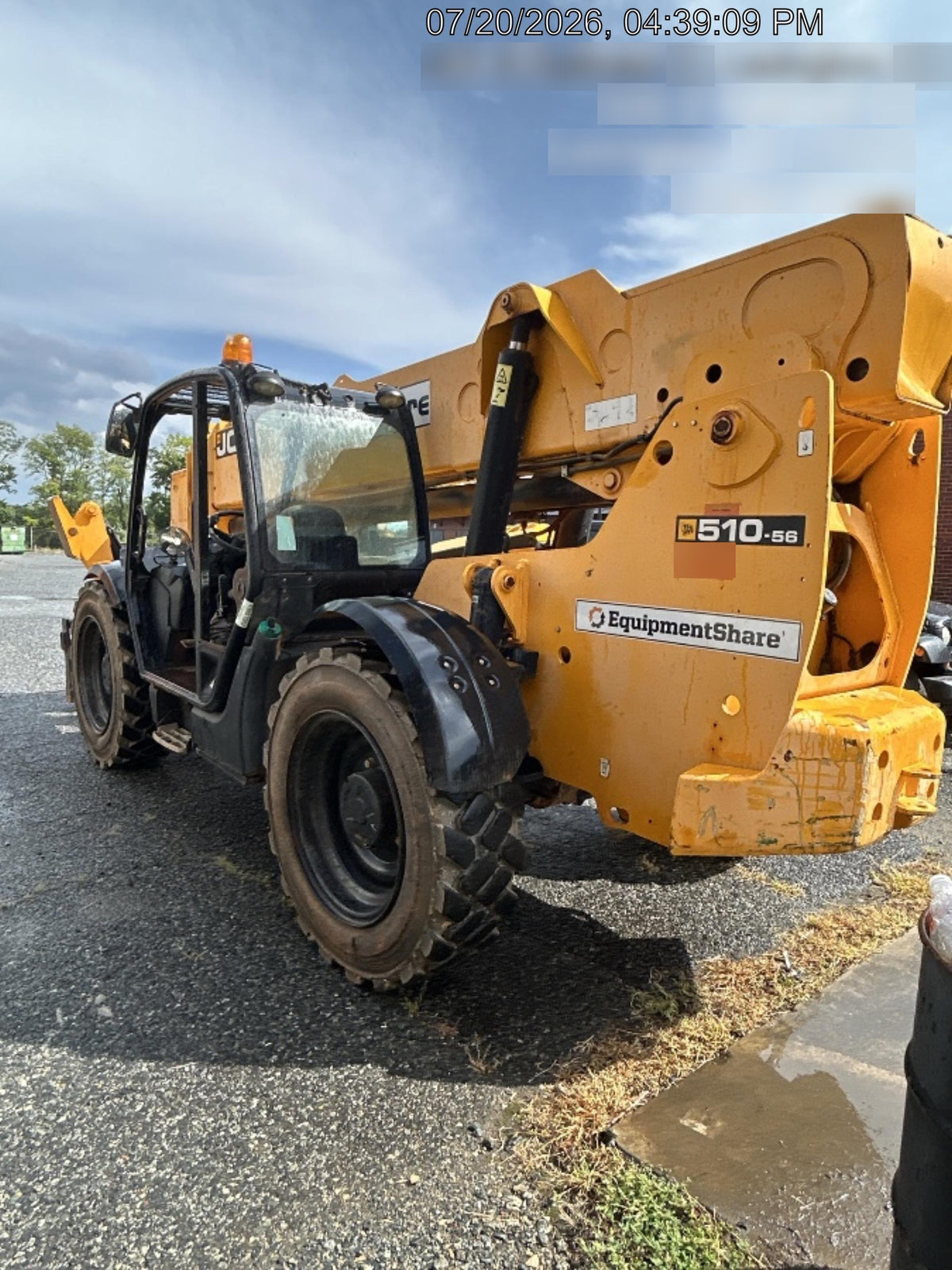 2019 JCB 510-56 Open ROPS, 74 HP, Solid Tires, Worklights, Beacon, Aux Hydraulics, Lifting Eye w/72" Carriage/60" Forks