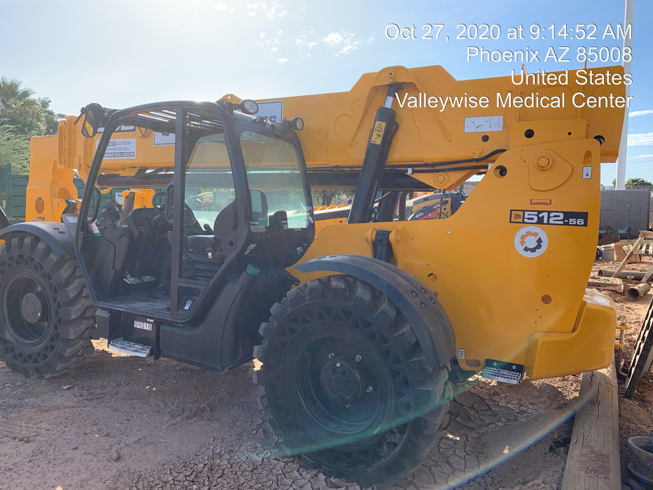 2020 JCB 512-56 Canopy, 74 HP, Solid Tires, STD Worklight, Beacon, Aux Hydraulics, Lifting Eye, Backup Alarm w/66" Carriage, 60" Forks