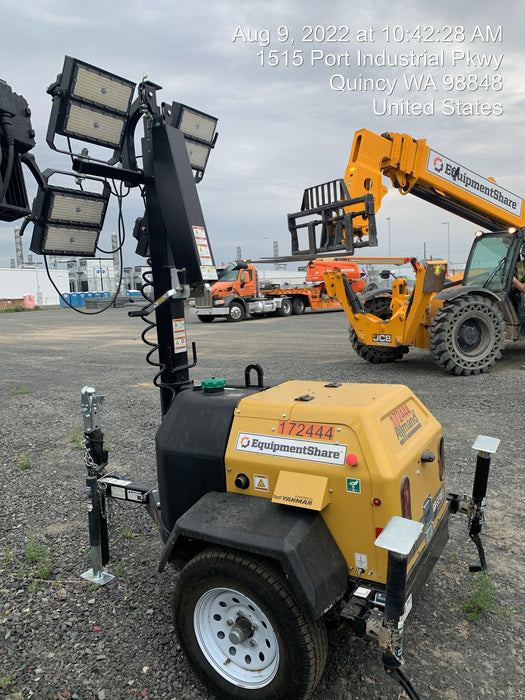 2021 Allmand NLV3GR (4) LED Light Fixture 350W, 23' Vertical Mast, 3kW Prime, Towable, Deep Sea L401, Leveling Jacks, Yanmar T4F 5.8hp