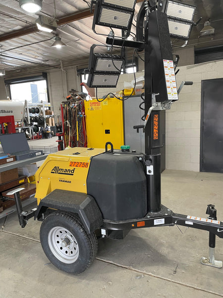 2022 Allmand NLV3GR (4) LED Light Fixture 350W, 23' Vertical Mast, 3kW Prime, Towable, ES Decals, T3