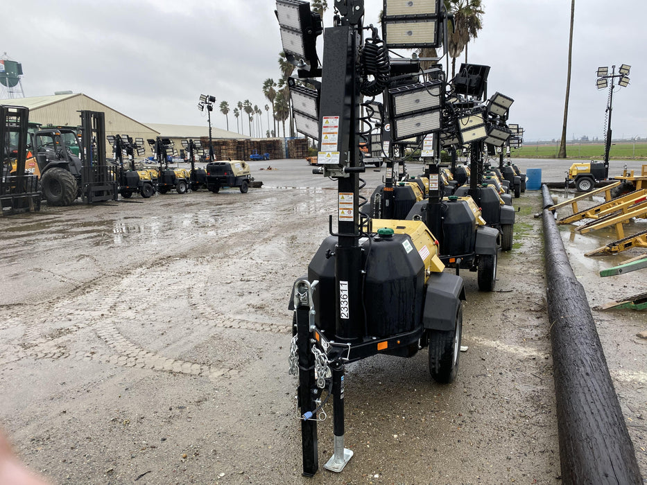 2022 Allmand NLV3GR (4) LED Light Fixture 350W, 23' Vertical Mast, 3kW Prime, Towable, Deep Sea L401, Leveling Jacks, Yanmar T4F 5.8hp