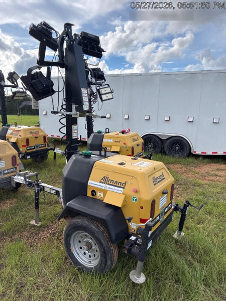 2022 Allmand NLV3GR (4) LED Light Fixture 350W, 23' Vertical Mast, 3kW Prime, Towable, Deep Sea L401, Leveling Jacks, Yanmar T4F 5.8hp