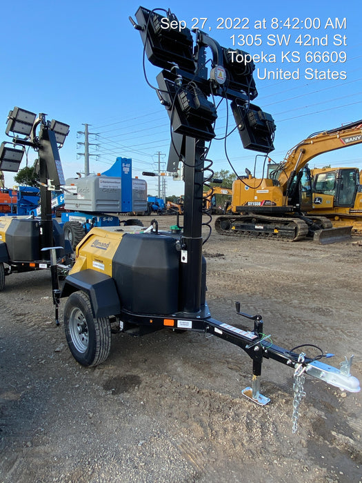 2022 Allmand NLV3GR (4) LED Light Fixture 350W, 23' Vertical Mast, 3kW Prime, Towable, ES Decals, T3