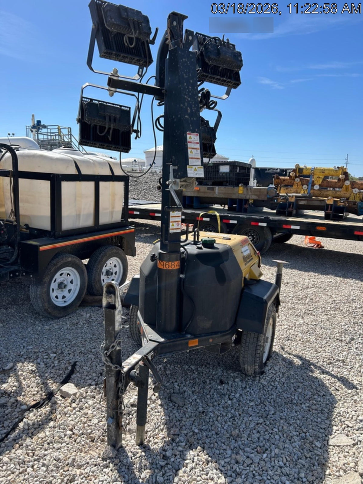 Allmand NLV3GR (4) LED Light Fixture 350W, 23' Vertical Mast, 3kW Prime, Towable, Deep Sea L401, Leveling Jacks, Yanmar T4F 5.8hp